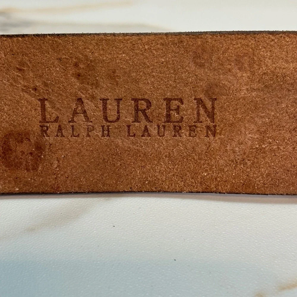Lauren Ralph Lauren Brown Leather Floral Tooled Belt Solid Brass Buckle Medium